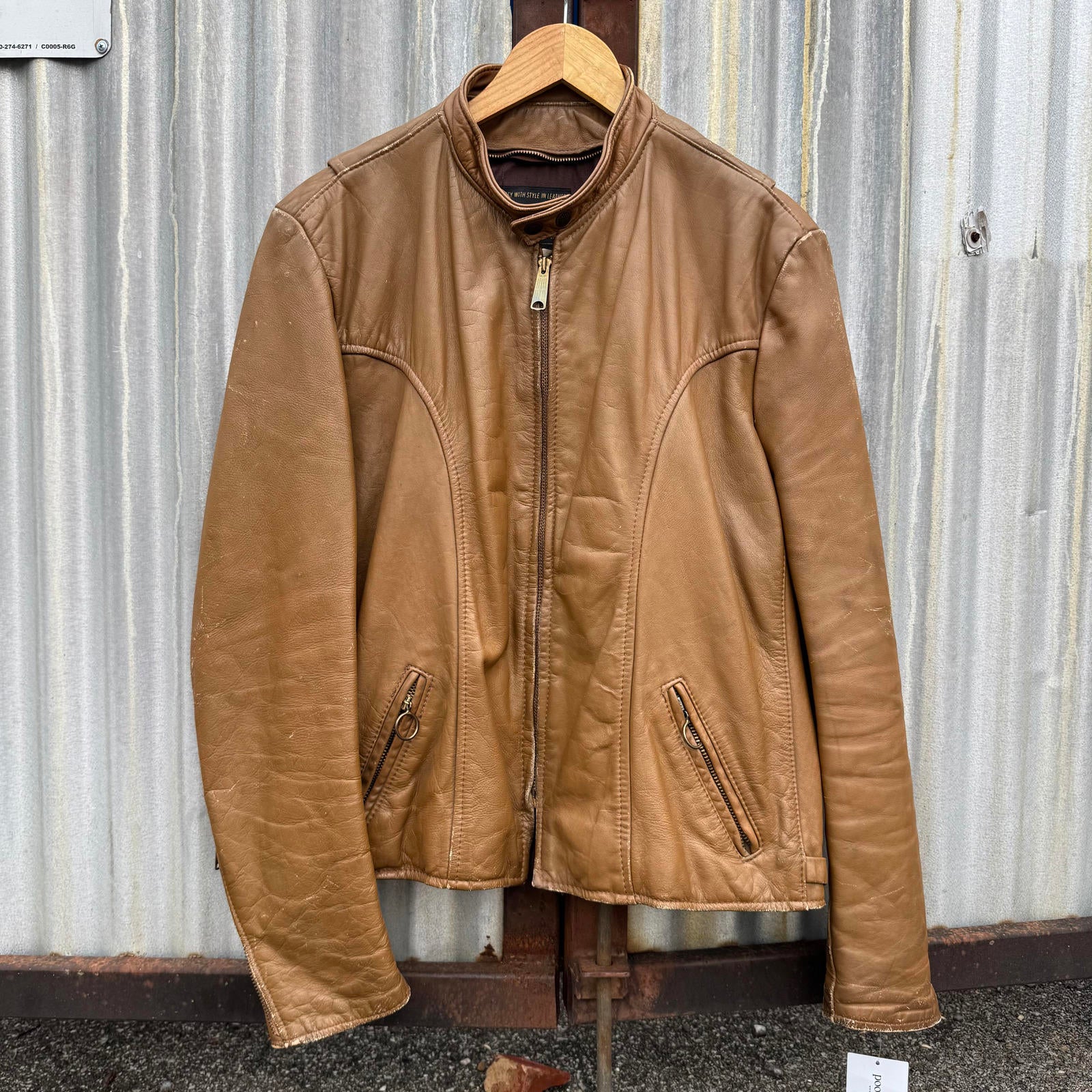 Vintage 60s Brooks Leather Sportswear Tan Brown Leather Cafe Racer