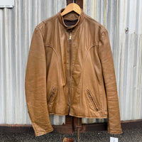 Vintage 60s Brooks Leather Sportswear Tan Brown Leather Cafe Racer Jacket Large