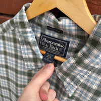 Vintage Y2K Abercrombie and Fitch Green Plaid Short Sleeve Button Up Shirt XL