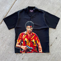 Vintage Y2K Scarface Dragonfly Mobster Series Black Short Sleeve Button Up XL