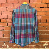 Vintage 90s Polo Ralph Lauren Blue Purple Plaid Button Up Sz 18 Made in USA