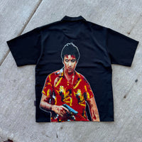 Vintage Y2K Scarface Dragonfly Mobster Series Black Short Sleeve Button Up XL
