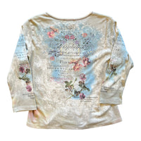 90S FLOWER GARDEN GLITTER TOP SAGE/PINK 'LARGE'