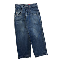JNCO JEANS EMBROIDERED BAGGY DENIM BLUE 34X30 - 2000S