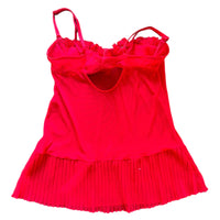 90'S SHIRLEY MESH SLIP TOP BRIGHT RED 'LARGE' - 1990S