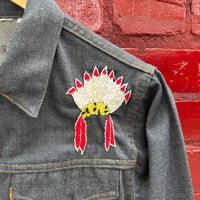 Vintage 70's Levis Denim Jacket Custom Embroidery Dark Wash Size 18 Made in USA