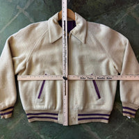 Vintage 60's 70's Beige Purple Kings Varsity Zip-up Jacket Made in USA Medium