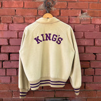 Vintage 60's 70's Beige Purple Kings Varsity Zip-up Jacket Made in USA Medium