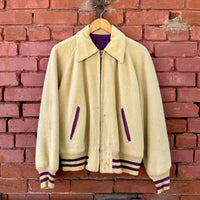 Vintage 60's 70's Beige Purple Kings Varsity Zip-up Jacket Made in USA Medium