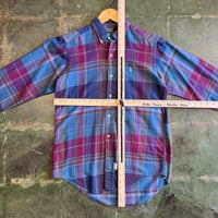 Vintage 90s Polo Ralph Lauren Blue Purple Plaid Button Up Sz 18 Made in USA