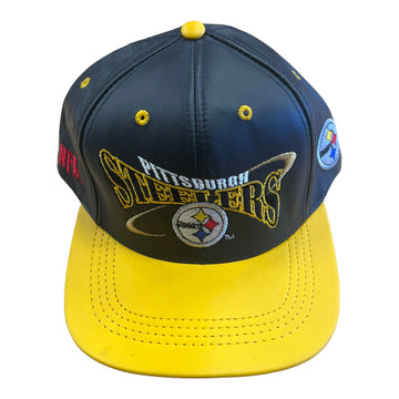 90’S PITTSBURGH STEELERS LEATHER SNAPBACK BLACK/YELLOW - 1990S