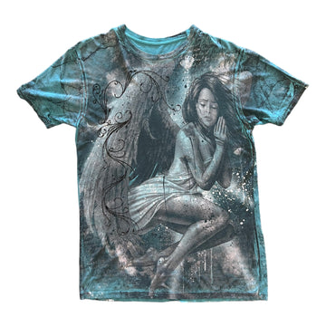 Y2K AFFLICTION EMO FAIRY TEE TEAL ‘LARGE’ - 2000S