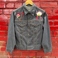 Vintage 70's Levis Denim Jacket Custom Embroidery Dark Wash Size 18 Made in USA