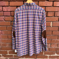 Vintage Polo by Ralph Lauren Plaid Carpenter Work Shirt Elbow Patch Blue Red M
