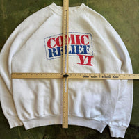 Vintage Made in The USA Comic Relief VI White Red Blue Pullover Crewneck XL