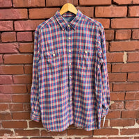 Vintage Polo by Ralph Lauren Plaid Carpenter Work Shirt Elbow Patch Blue Red M