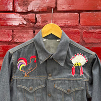 Vintage 70's Levis Denim Jacket Custom Embroidery Dark Wash Size 18 Made in USA