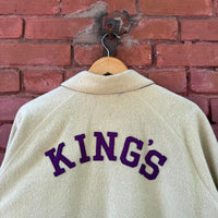 Vintage 60's 70's Beige Purple Kings Varsity Zip-up Jacket Made in USA Medium