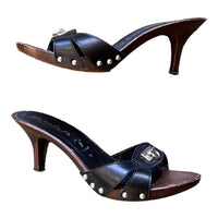 Y2K LOCKET WOODEN HEELS BLACK 'W8' - 2000S