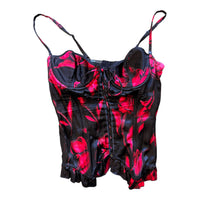 Y2K VICTORIA'S SECRET FLORAL SATIN CORSET TOP BLACK/SCARLETT '36C'