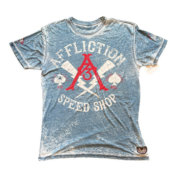 Y2K AFFLICTION SPEED SHOP TEE AZUL ‘LARGE’ - 2000S