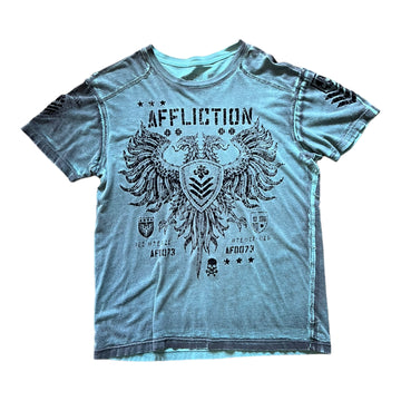 Y2K AFFLICTION COAT OF ARMS TEE TEAL ‘LARGE’ - 2000S