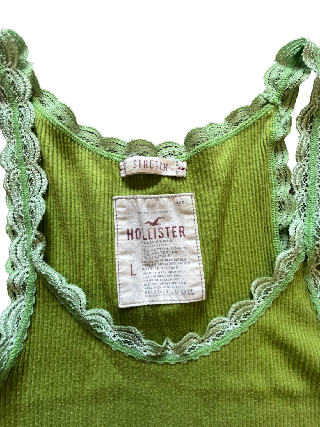 Y2K HOLLISTER CLASSIC LACE TANK SLIME - LARGE