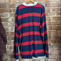 Vintage Polo Rugby Long Sleeve Ralph Lauren Blue and Red Stripes Mens XXL
