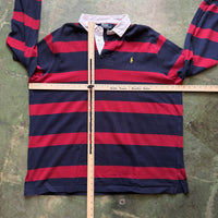 Vintage Polo Rugby Long Sleeve Ralph Lauren Blue and Red Stripes Mens XXL