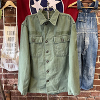Vintage 1960s Military Fatigue Shirt Button Up OG Cotton Green Mens Medium