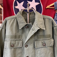 Vintage 1960s Military Fatigue Shirt Button Up OG Cotton Green Mens Medium