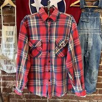 Vintage Five Brothers Flannel Red Plaid Button Up Shirt Made in USA Men's Medium