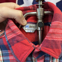 Vintage Five Brothers Flannel Red Plaid Button Up Shirt Made in USA Men's Medium