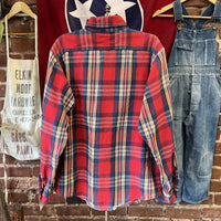 Vintage Five Brothers Flannel Red Plaid Button Up Shirt Made in USA Men's Medium