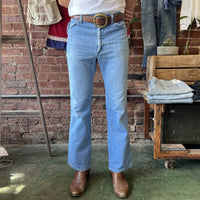 Vintage 1970s Bootcut Jeans Maverick Light Wash Embroidered 32x31 - Made in USA
