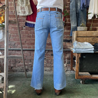 Vintage 1970s Bootcut Jeans Maverick Light Wash Embroidered 32x31 - Made in USA