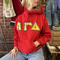 Vintage Alpha Gamma Delta Sorority Hoodie Red Patch Letters Womens M/L