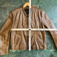 Vintage 60s Brooks Leather Sportswear Tan Brown Leather Cafe Racer Jacket Large