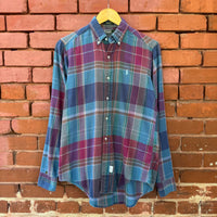 Vintage 90s Polo Ralph Lauren Blue Purple Plaid Button Up Sz 18 Made in USA