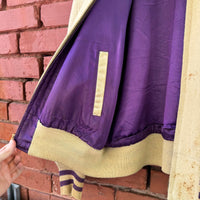 Vintage 60's 70's Beige Purple Kings Varsity Zip-up Jacket Made in USA Medium