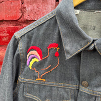 Vintage 70's Levis Denim Jacket Custom Embroidery Dark Wash Size 18 Made in USA