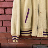 Vintage 60's 70's Beige Purple Kings Varsity Zip-up Jacket Made in USA Medium