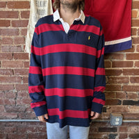 Vintage Polo Rugby Long Sleeve Ralph Lauren Blue and Red Stripes Mens XXL