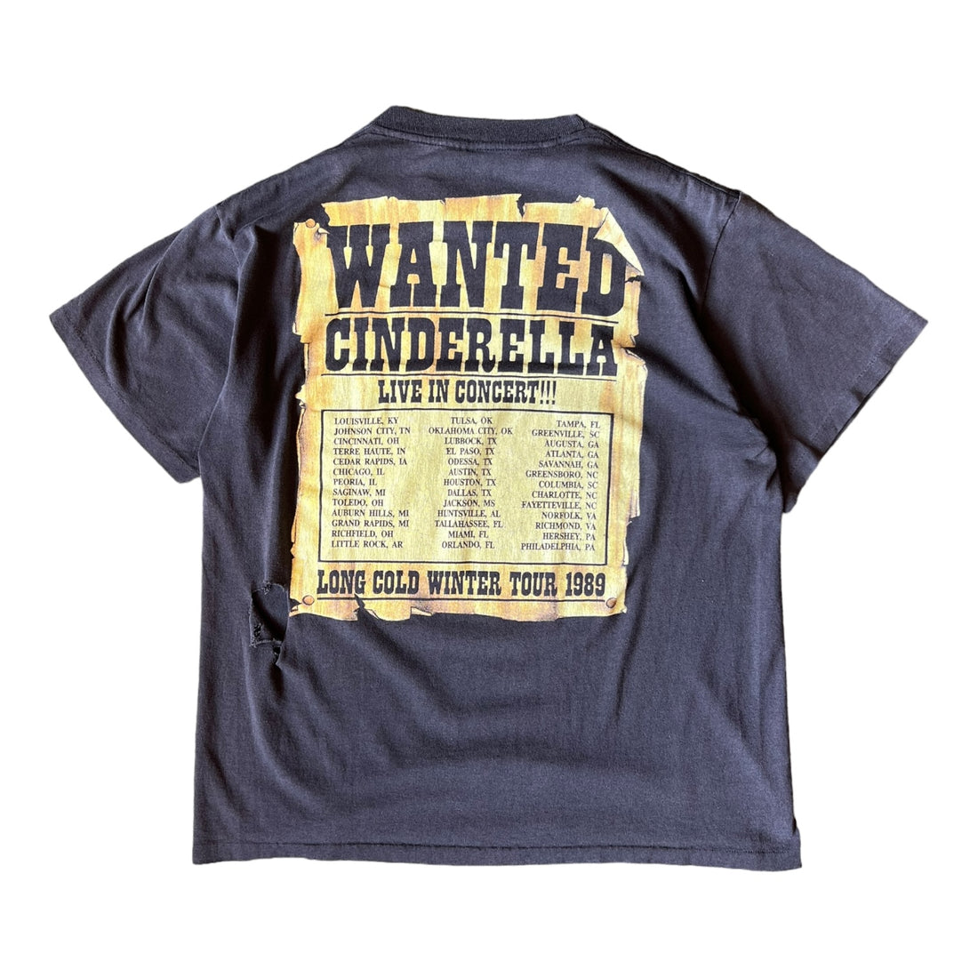 1989 CINDERELLA TOUR TEE BLACK LARGE - 1980S