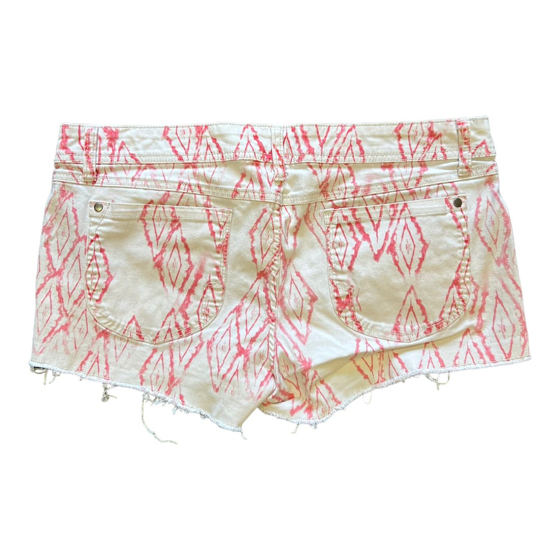 Y2K MUDD TIKI CUTOFF SHORTS WHITE/RED ‘WAIST 34’ - 2000S