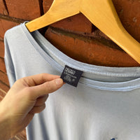 Vintage 90's Distressed Faded Stained Blue Polo Horse Logo T-shirt XL