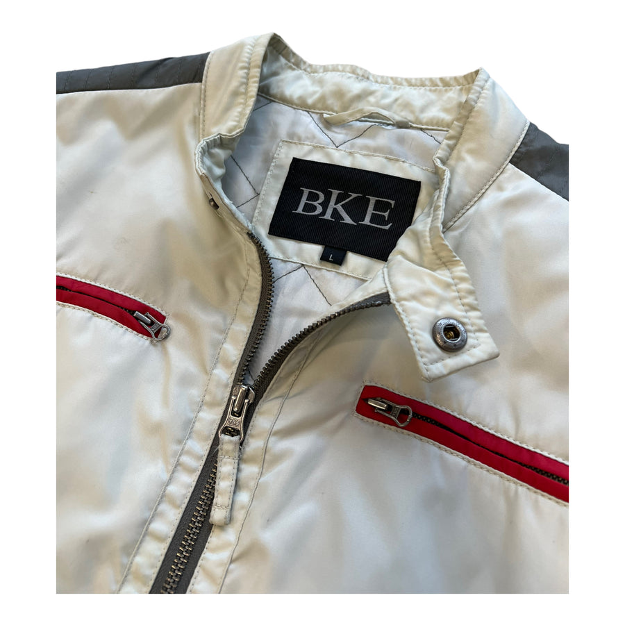 BUCKLE BRAND MOTO JACKET WHITE LARGE - 2000S