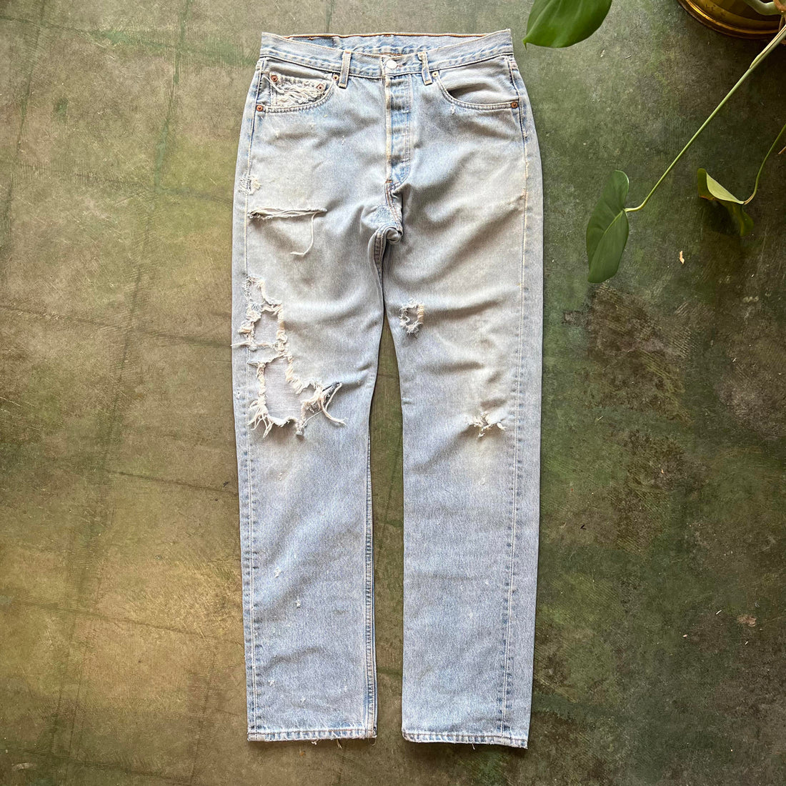 Vintage Levi's 501 Jeans Straight Leg Faded and Distressed Made in USA 31x34