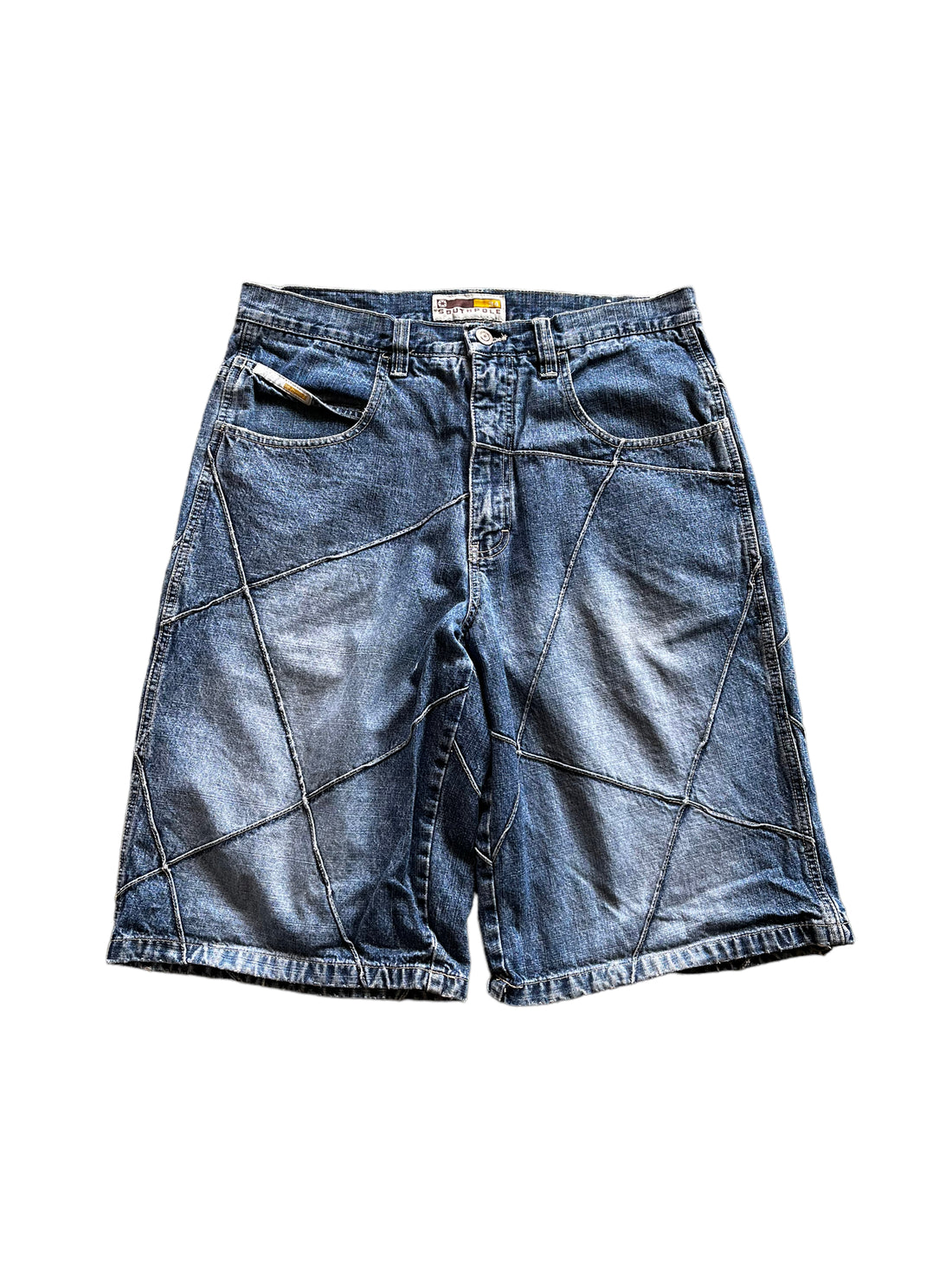 Y2K BAGGY SOUTHPOLE PATCHWORK DENIM SHORTS - SIZE 34