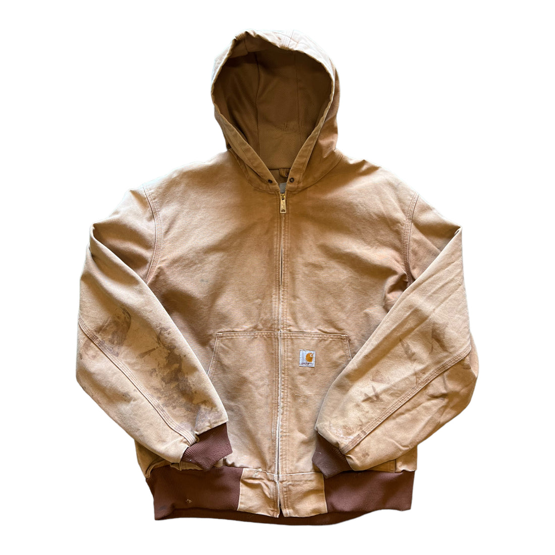 CARHARTT MADE IN USA HOODED CANVAS JACKET TAN ‘LARGE’ - 1990S